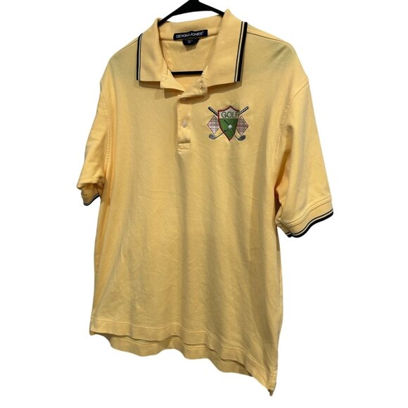 Devon & Jones Mens Golf Embroidered Polo Shirt Yellow Pima Cotton Sz Medium - Picture 3 of 8